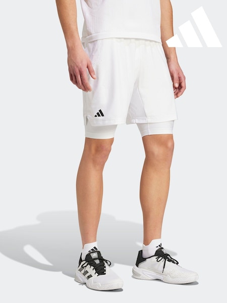 adidas White Tennis Pro AEROREADY Shorts and Inner Shorts Set (N55191) | €37