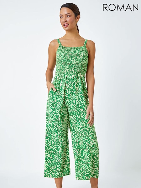 Roman Green Patterned Print Crop Stretch Jumpsuit (N55259) | €34