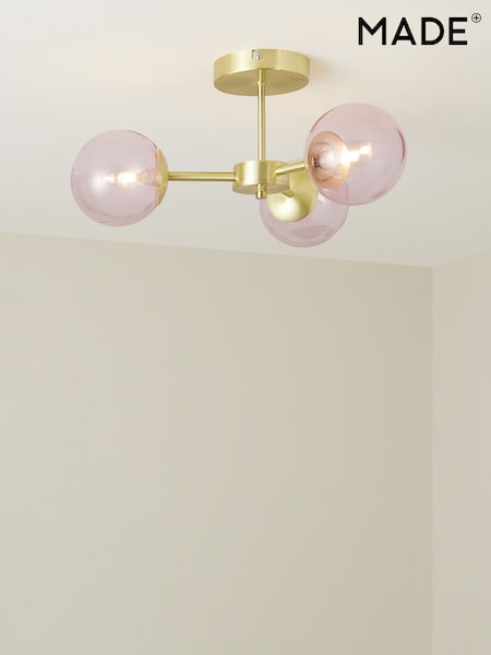 MADE.COM Pink Globe 3 Light Flush Ceiling Light (N55306) | €108