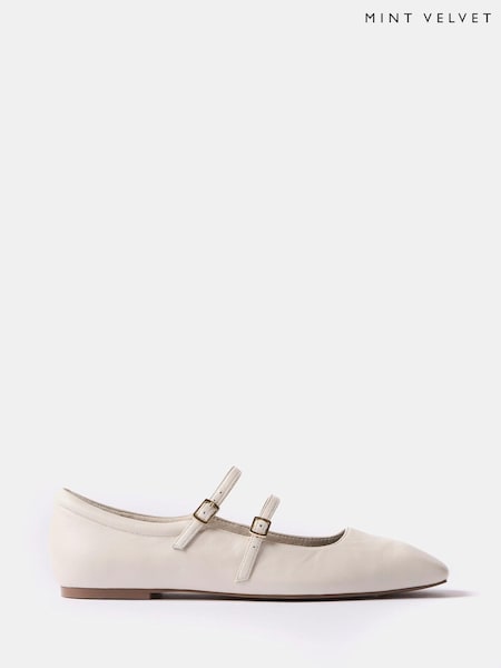 Mint Velvet Cream Leather Ballet Pumps (N55536) | €130