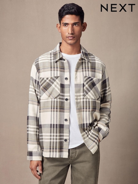 Green/Ecru 100% Cotton Check Twill Shacket Overshirt (N55689) | €9