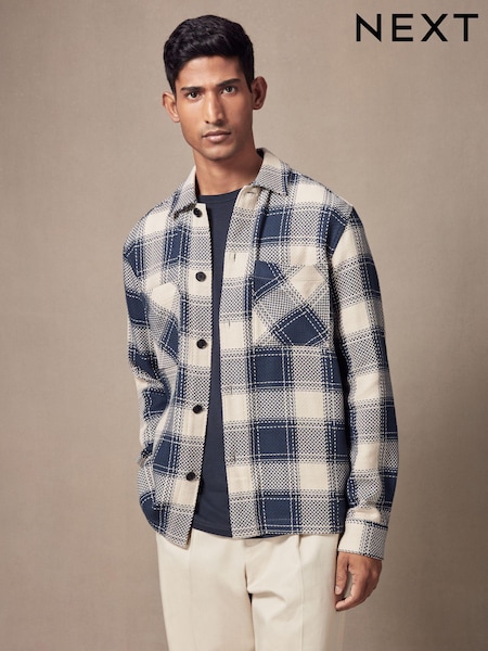 Синий/бежевый - 100% Cotton Check Twill Shacket Overshirt (N55692) | €10