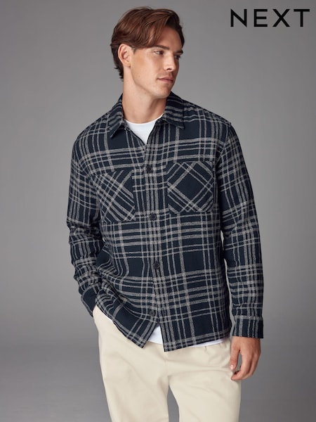 Темно-синий/серый - 100% Cotton Check Twill Shacket Overshirt (N55693) | €25