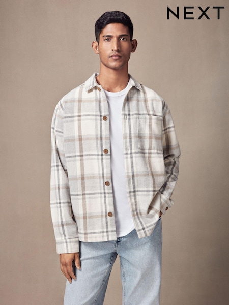 Neutral Wool Blend Check Shacket Overshirt (N55709) | €21.50