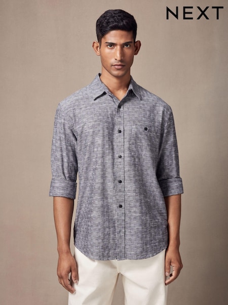 Gri - Textured Carouri Mânecă lungă 100% Bumbac Cămăși (N55719) | 127 LEI
