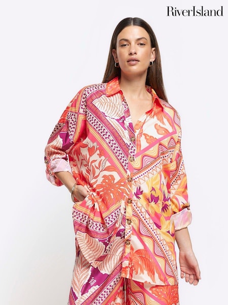 River Island Orange Printed Beach Shirt (N55799) | €21