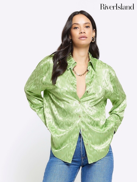 River Island Jaquard Satin Oversized Shirt (N55802) | 136 LEI