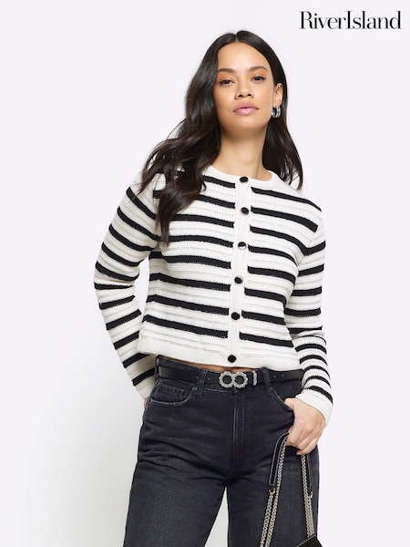 črna - River Island Stripe Textured Knitted Cardigan (N55803) | € 30