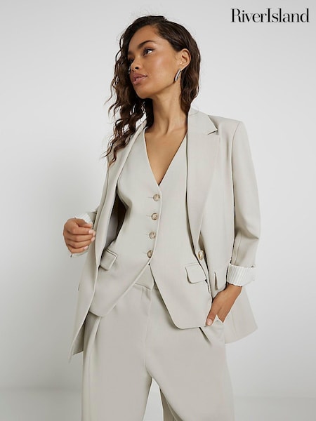 River Island Cream Petite Roll Sleeve Relaxed Blazer (N55831) | €26