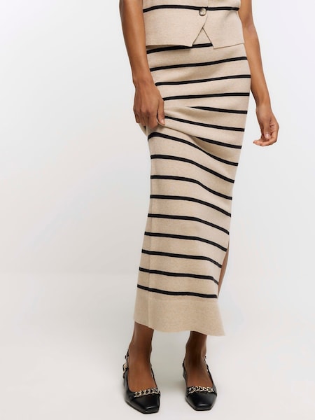 River Island Beige Stripe Knitted Maxi Skirt (N55836) | €18.50