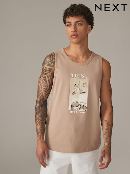 kameno siva - 100% Cotton Hokusai Licence Vest (N55852) | € 10