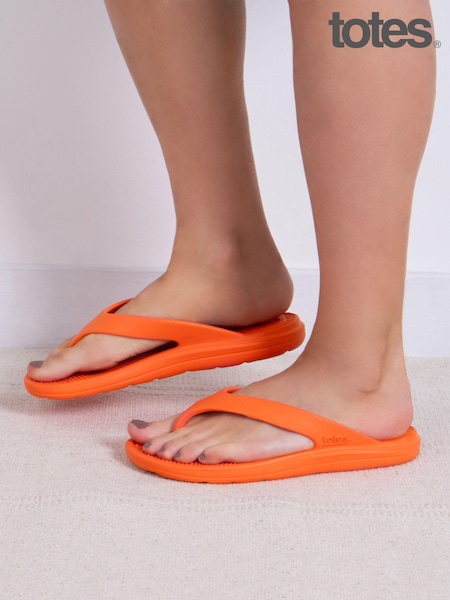 Totes Orange Ladies Solbounce Toe Post Flip Flops Sandals (N55887) | €32