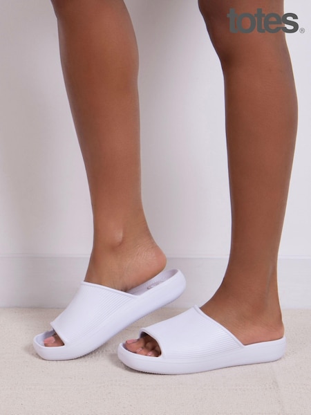 Totes White Solbounce Ladies Ribbed Slides (N55902) | ₪101