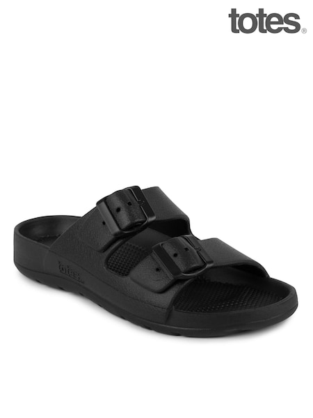 Totes Black Solbounce Ladies Adjustable Double Buckle Slides (N55915) | ₪116
