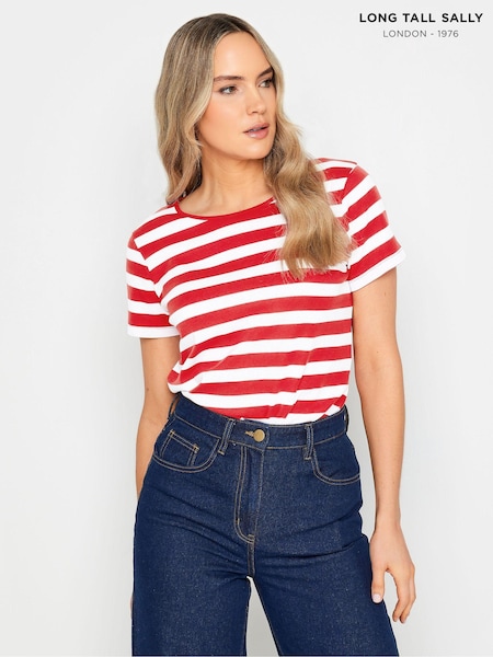 Punainen - Long Tall Sally 100% Cotton Raita Pyöreä kaula-aukko T-paita (N55973) | €30