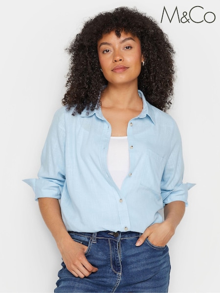 M&Co Blue Linen Button Up Shirt (N55974) | AED157