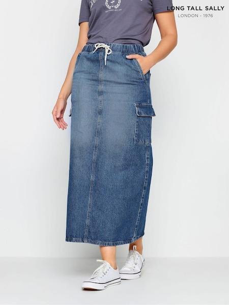 Long Tall Sally 100% Cotton Denim Tie Waist Maxi Skirt (N55984) | ‏171‏₪
