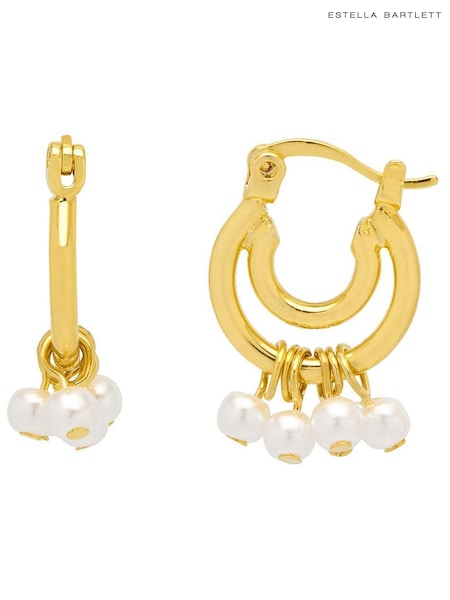 Estella Bartlett Gold Double Hoop Drop Pearl Earrings (N56040) | €17.50