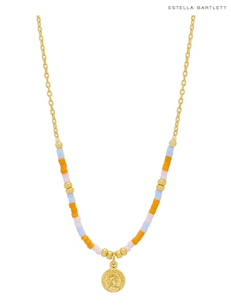 Estella Bartlett Gold Orange, Blue Miyuki beaded Coin Necklace (N56042) | €17.50