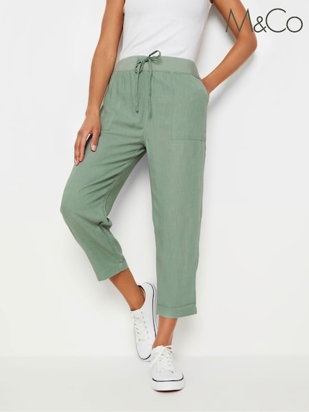 M&Co Green Petite Linen Cropped Trousers (N56061) | €44