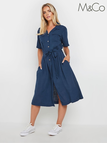 M&Co Blue Petite Linen Shirt Dress (N56071) | €60