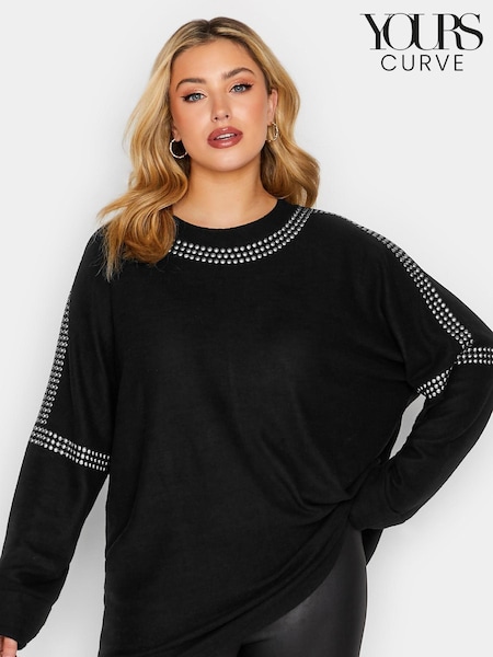 Yours Curve Black Studded Batwing Jumper (N56162) | €49