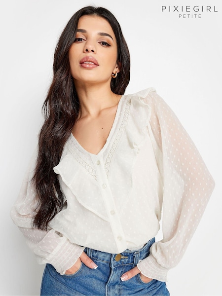PixieGirl Petite White Dobby Crochet Blouse (N56173) | AED157