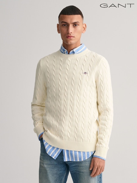 GANT Cream 100% Cotton Cable Crew Neck Jumper (N56258) | €166