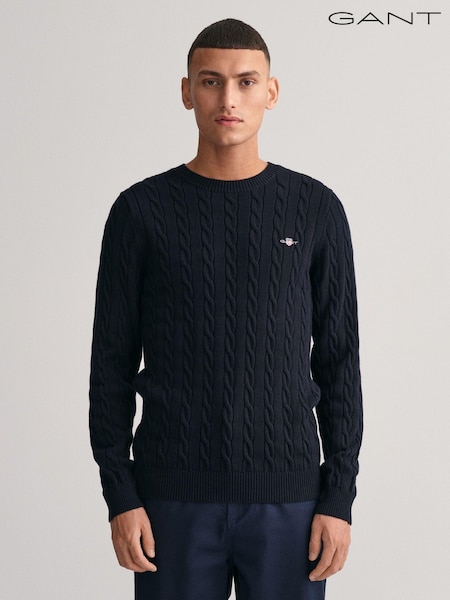 GANT Evening Blue 100% Cotton Cable Crew Neck Jumper (N56270) | €166