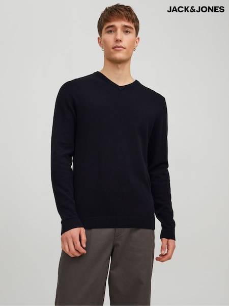JACK & JONES Black V-Neck Knitted Jumper (N56319) | €35
