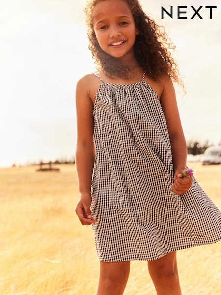 Vichykaros, Schwarz/Weiss - 100% Cotton Strappy Sundress (3-16yrs) (N56337) | 3 € - 4 €