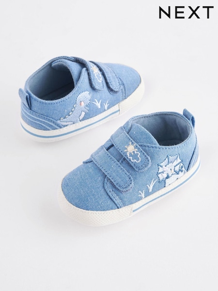 Blue Denim Dinosaur Two Strap Baby Trainers (0-24mths) (N56406) | AED25 - AED28