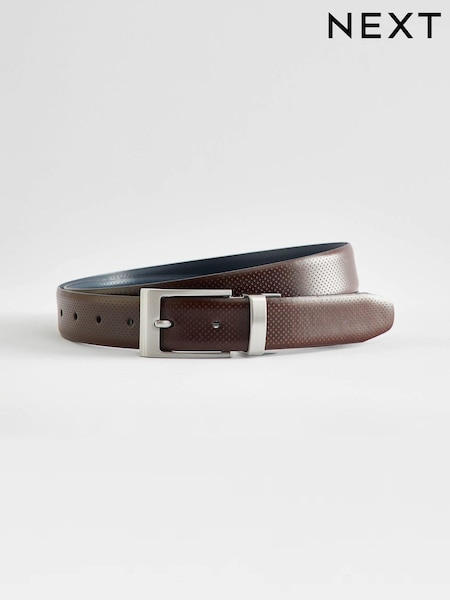Brown/Navy Blue Reversible Perforated Belt (N56470) | €6