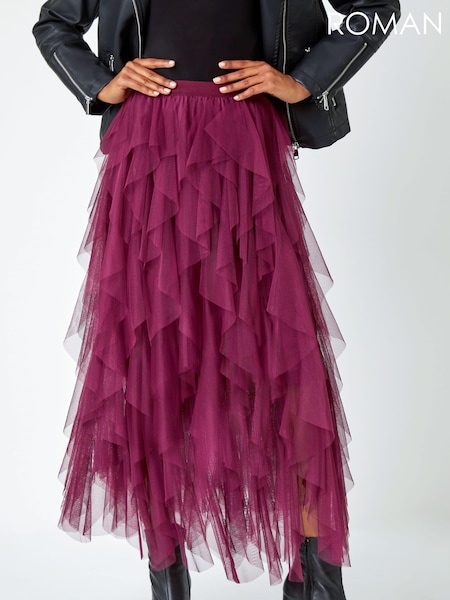 Roman Burgundy Red Elasticated Mesh Layered Skirt (N56581) | €37