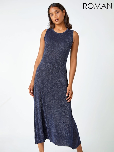 Roman Blue Sparkle Stretch Knit Midi Dress (N56594) | €31