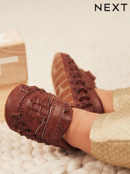 Tan Brown Woven Baby Loafers (0-24mths) (N56629) | €7.50