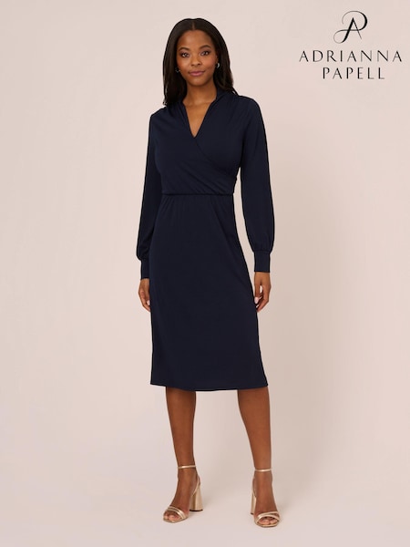 Adrianna Papell Blue Long Sleeve Wrap Dress (N56630) | € 58