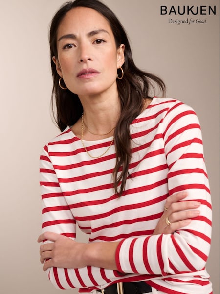 Baukjen Red Stripe Ashley 100% Cotton Stripe White Top (N56771) | €51