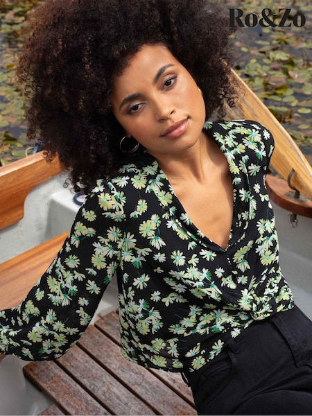 Ro&Zo Green Daisy Floral Peplum Top (N56786) | €27