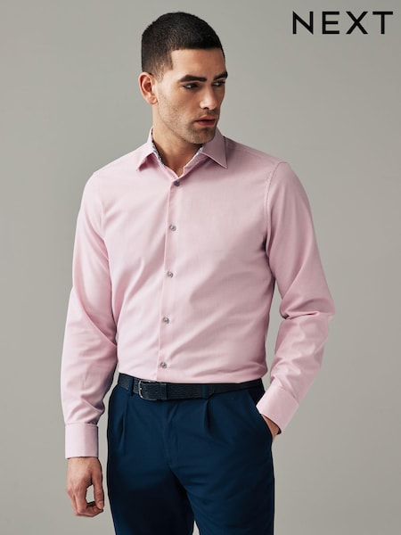 Light Pink Regular Fit Trimmed Easy Care Double Cuff Shirt (N56795) | 158 QAR