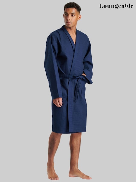 Albastru - Rochie pentru bărbați Loungeable 100% Cotton Țesătură de vafe (N56837) | 136 LEI