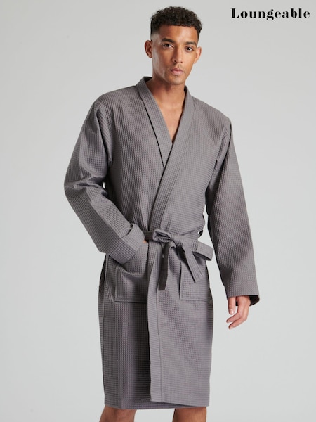 Gri - Rochie pentru bărbați Loungeable 100% Cotton Țesătură de vafe (N56838) | 136 LEI