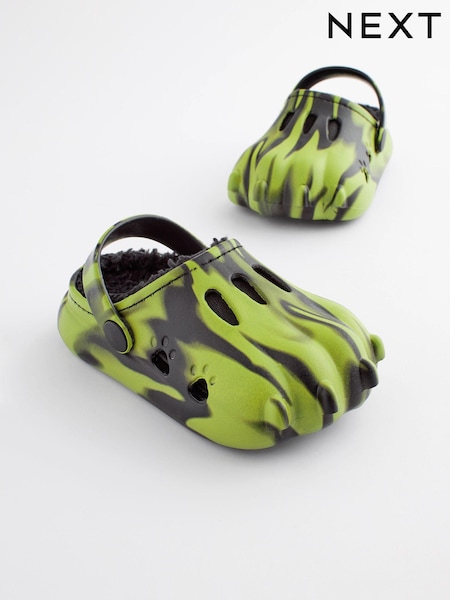 Black/Green Faux Fur Lined Claw Clog Slippers (N57021) | €4 - €5