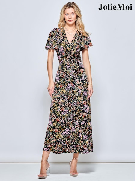 Jolie Moi Black V-Neck Twist Front Jersey Maxi Dress (N57024) | €30