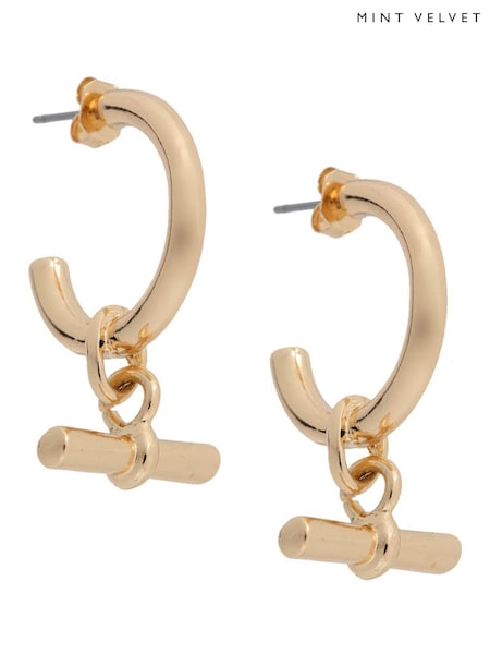 Mint Velvet Gold Tone T-Bar Earrings (N57034) | AED73