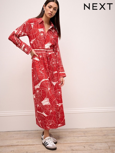 Красный зонт с принтом - Long Sleeve Column Midi Dress (N57043) | €23