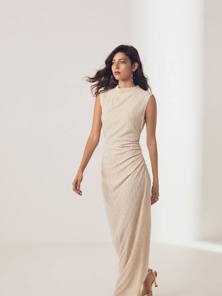 Бежевый/белый - Diamond Textured Sleeveless Ruched Maxi Dress (N57046) | €18