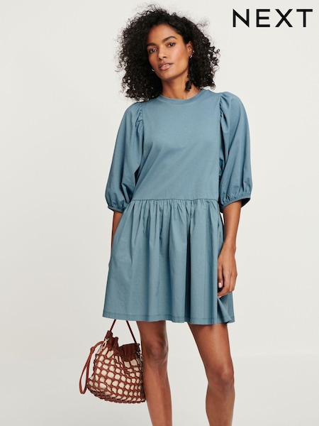 Denim Blue Puff Sleeve Mini Jersey Dress (N57055) | €7