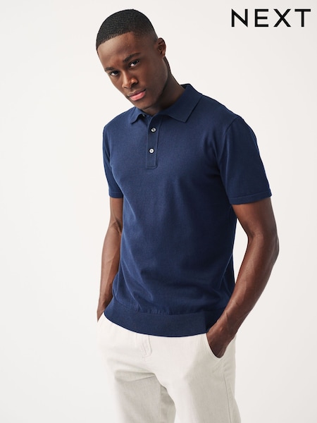Navy Blue Slim Fit Knitted Polo Shirt (N57082) | $36