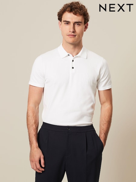 Білий - Слім Фіт - Cotton Rich Short Sleeve Knit Polo Shirt (N57083) | 891 грн